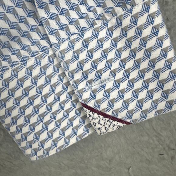 Ted Baker Men's Casual Button Up Long Sleeve Shirt Blue White Geometric Size 5 - Picture 4 of 10